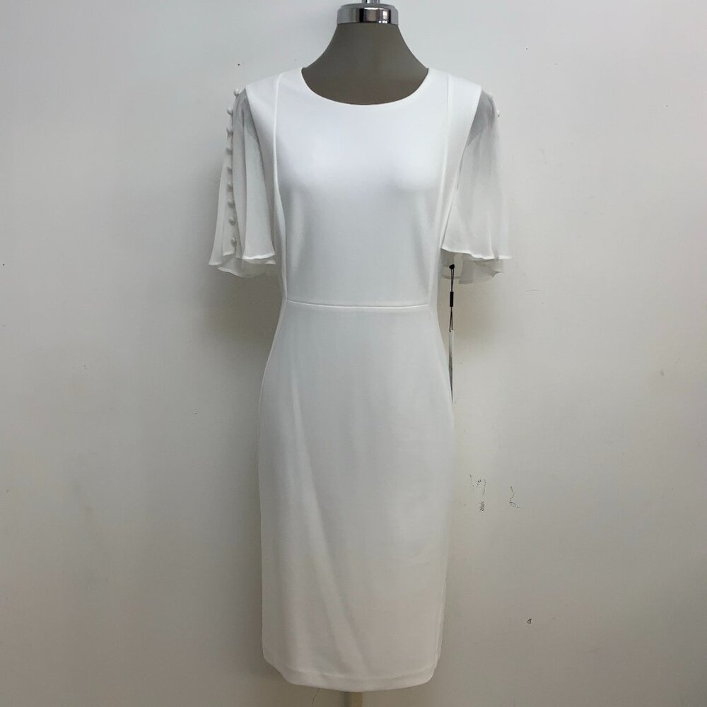 NEW Calvin Klein Elegant White Crepe Short Sleeve Women's Sheath Dress